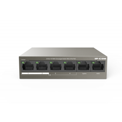 IP-COM 4PORT SW 4x POE+ PLUS 2x UPLINK(100M) MAX 63W 1.2Gbps 148800pps L2 UNMANAGED OP TEMP 0 ~ +45 BRN METAL