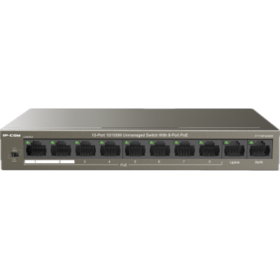 IP-COM 8PORT SW 8x POE+ PLUS 2x UPLINK(100M) MAX 63W 1.6Gbps 148800pps L2 UNMANAGED OP TEMP 0 ~ +45 BRN METAL