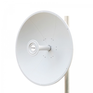 IP-COM 5GHz DUAL POLARIZATION DISH BASE STN ANTENNA 2x N-FEMALE CONNECTORS 4900-6500MHz UPTO 20KM POLE MTD WHT