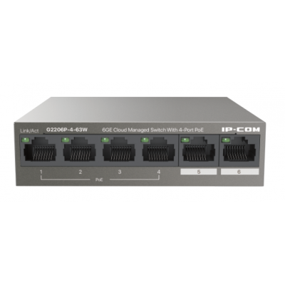 IP-COM 4PORT ( 6P) GIG SW 4x POE+ MAX 63W 12Gbps 8.93Mpps L2 CLOUD MANAGED OP TEMP 0 ~ +45 BRN METAL 240VAC 26